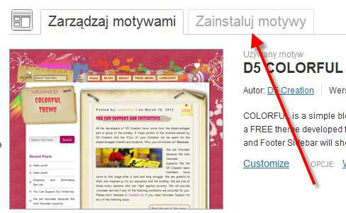 Opcja instalacji szablonu na bloga